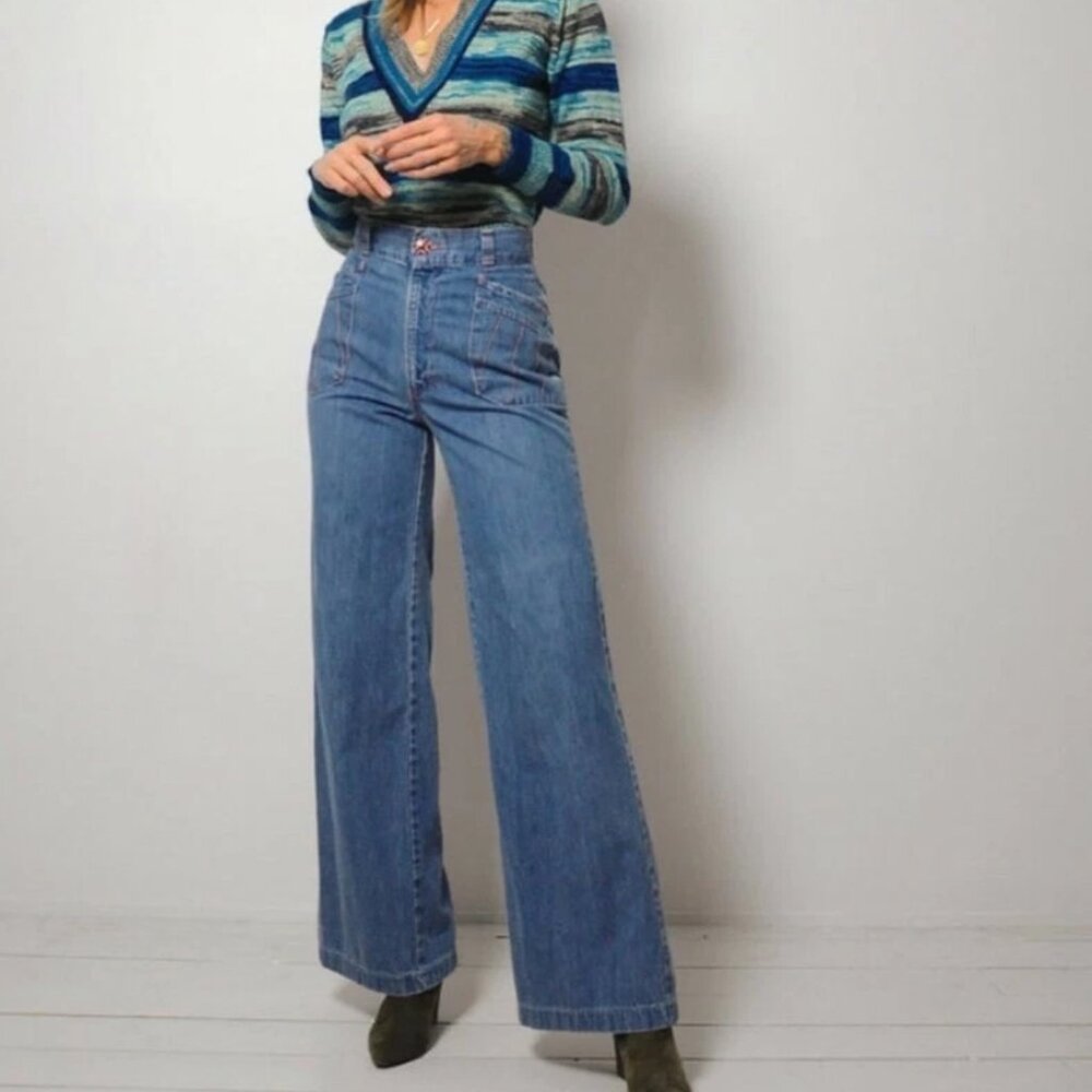 Vintage Chic Miss H.I.S. 70s denim jeans sailor high rise wide leg denim sz 26